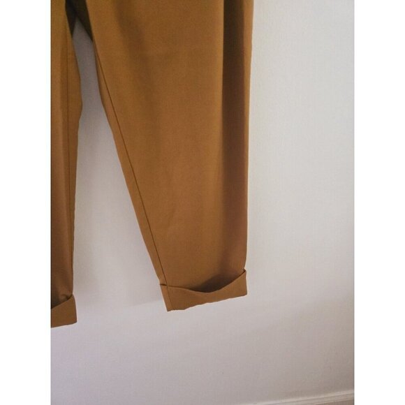 Elizabeth And James Paperbag Belted Pleated Mustard Brown Cuff Ankle Pants 10 M - Picture 4 of 14